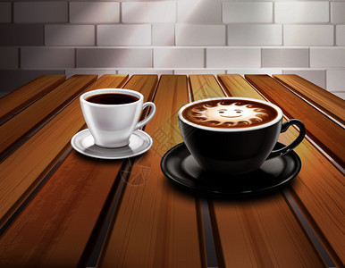 杯浓缩咖啡卡布奇诺咖啡成与太阳图片现实矢量插图浓缩咖啡卡布奇诺咖啡成图片