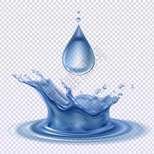蓝色水滴飞溅的现实上的透明背景抽象矢量插图水滴飞溅图片