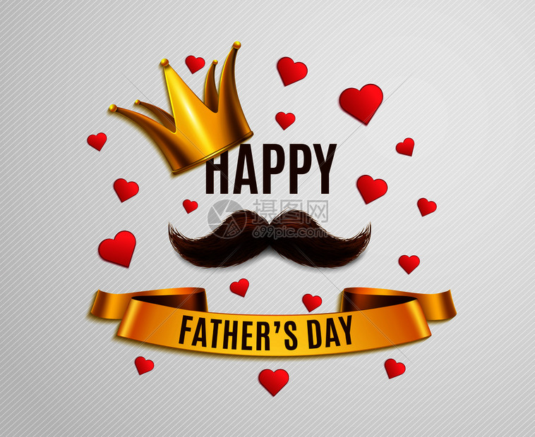 爸爸的背景成的可编辑文本上的金色丝带与现实的皇冠心脏符号矢量插图快乐的爸爸日背景图片