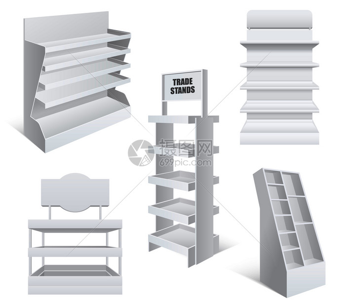 促销零售贸易站各种类型大小,空白,空,现实模板,向量插图贸易现实的图片