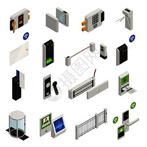 访问标识等距图标收集保护系统元素图像用户识别电子设备矢量插图保护身份图标集背景图片