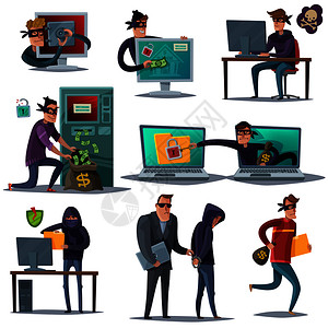彩色互联网黑客安全构成集与同的情况下,这种犯罪矢量插图互联网黑客安全成集图片