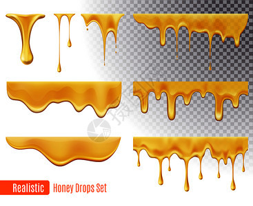 融化蜂蜜滴现实透明隔离矢量插图蜂蜜滴套图片