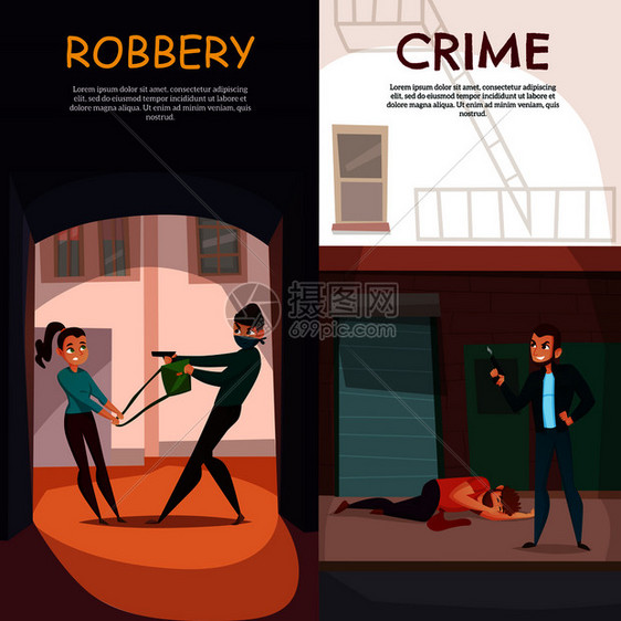 犯罪垂直横幅抢劫符号平孤立矢量插图罪犯横幅图片