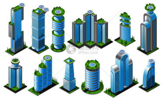 等距未来的摩天大楼图标同风格的办公大楼的高度形状矢量插图等距未来的摩天大楼图标图片