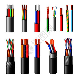 各种类型的电力电缆与电线导体结合,整体护套真实矢量图电缆真实图片