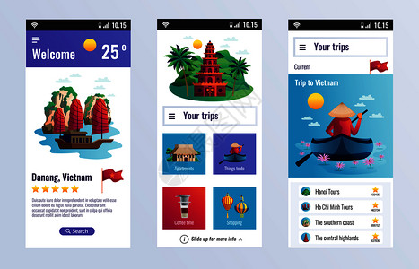 越南旅游垂直横幅广告公寓购物船游矢量插图越南旅行垂直横幅图片