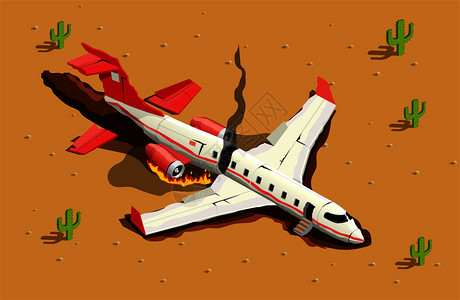 精绝古城沙漠靳东飞机直升机等距成与沙漠景观图像的下降客机与火灾