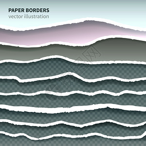撕成的纸边逼真的多层水平无缝装饰边框元素收集几何背景矢量插图撕破的纸现实的边界图片