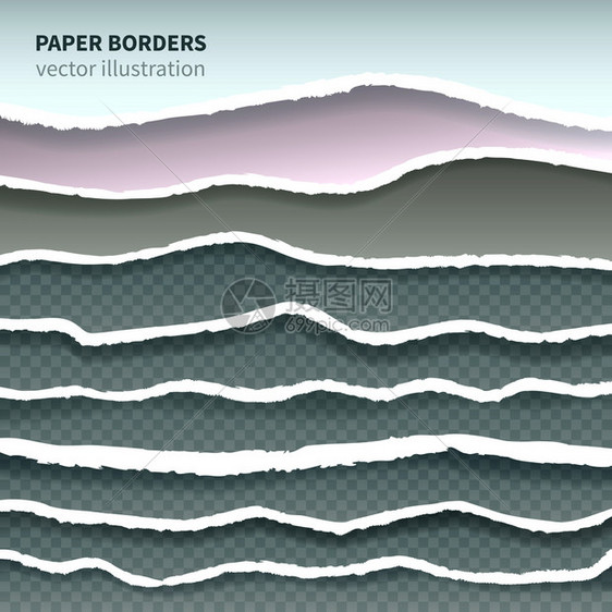 撕成的纸边逼真的多层水平无缝装饰边框元素收集几何背景矢量插图撕破的纸现实的边界图片