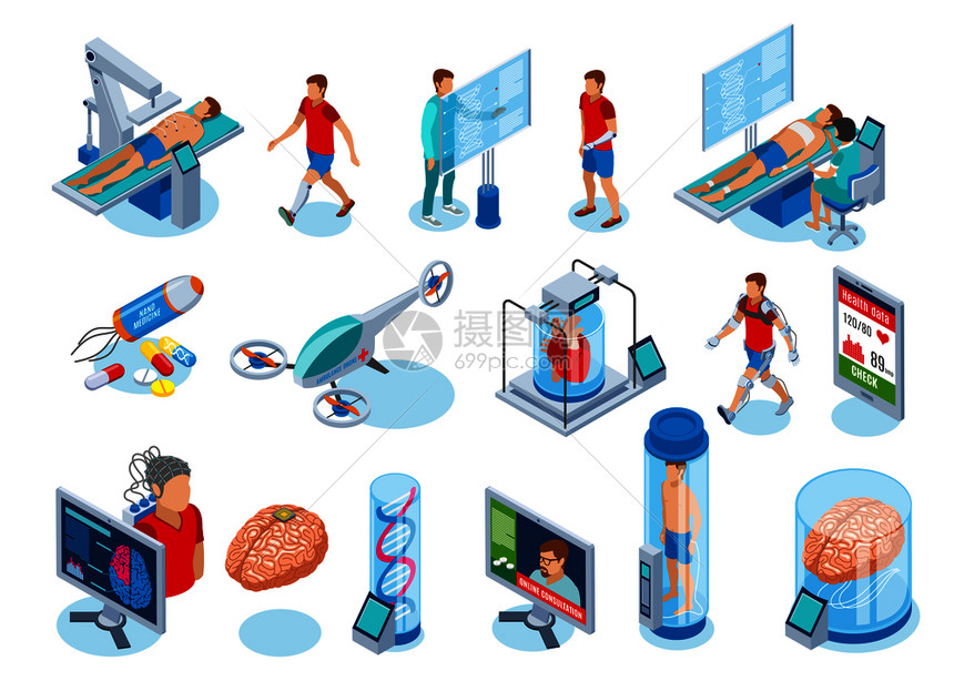医学的未来等距图标收集图像与医疗设备的下代矢量插图未来主义的医疗设备图标图片