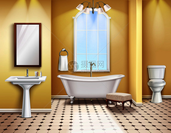 简单浴室内部写实构图矢量插图图片