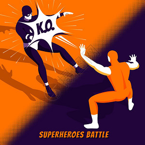 著名超级英雄电影人物新的计算机视频游戏战斗等距橙色紫色屏幕图像矢量插图超级英雄战斗等距图片
