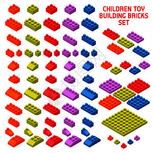 儿童玩具构造器等距件彩色积木,各种形状大小的孤立矢量插图玩具构造器等距件图片