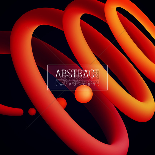 抽象全息流体螺旋球形状的红色橙色黑暗背景矢量插图全息流体抽象背景图片
