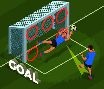 足球等距的人成与人的格球员投进笼子与文本矢量插图踢球门足球背景背景图片