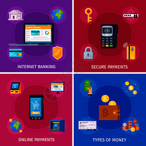 金融技术平正交彩色图标方形与网上银行网上支付安全隔离向量插图金融技术扁平化图片
