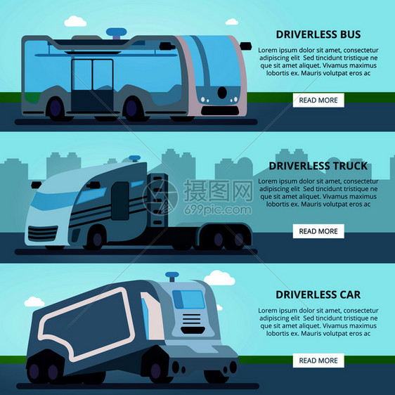 自动无人驾驶车辆导航系统3平水平网站横幅与公共汽车汽车矢量插图自动无人驾驶汽车横幅图片