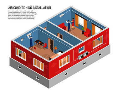 空调服务家庭成与削减视野的房子安装气候控制系统矢量插图国内气候控制说明图片
