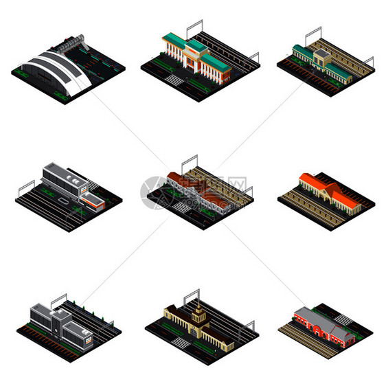 火车站等距现代建筑未来主义火车博物馆露天矢量插图火车站等距图片
