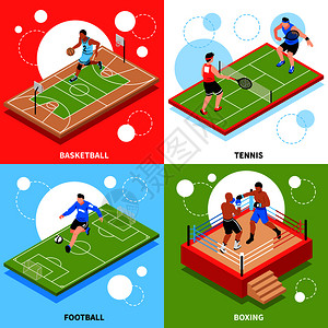 运动场环4等距图标与篮球网球足球拳击孤立矢量插图运动场戒指的图片