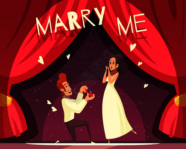 婚礼背景与男子向轻女士求婚卡通矢量插图婚礼卡通插图图片