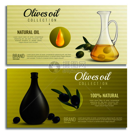 真实的油橄榄水壶瓶子水平横幅纹理背景孤立矢量插图现实的橄榄油横幅图片