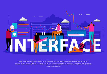 人接口平背景与可编辑文本,人字计算机应用象形文字矢量插图成用于人员背景的接口背景图片