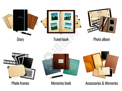 六篇回忆书,日记,相册,旅行书,相框,卡通矢量插图回忆书日记作文图片