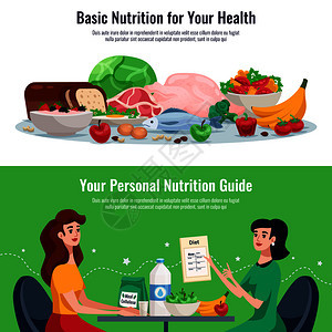 饮食水平横幅与基本营养为良好的健康个人营养指南卡通矢量插图饮食水平横幅图片