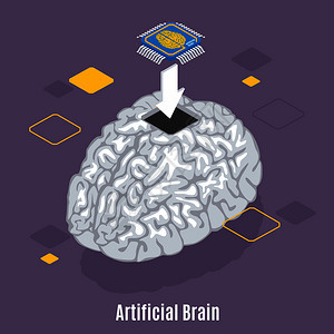 备份人格等距背景与文本图像的人脑微芯片传感器植入过程矢量插图脑传感器植入背景图片