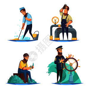 卡通航海2x2与船长水手隔离白色背景矢量插图航海2x2背景图片