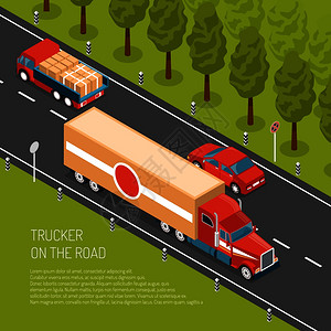 送货卡车与货物道路三维等距矢量图送货卡车等距插图插画