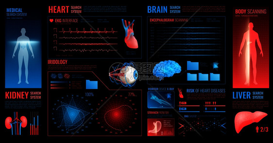 医学暗界元素与脑肾心脏搜索系统符号平孤立矢量插图医学暗界元素图片