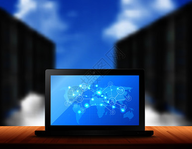 可靠的云存储服务广告与世界用户的位置笔记本电脑屏幕上真实的图像矢量插图云存储逼真图像图片