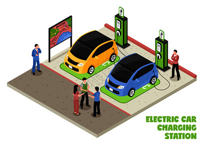 汽车电动座椅电动汽车充电站插画