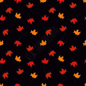 秋季无缝图案与花卉装饰元素,彩色,矢量插图图片
