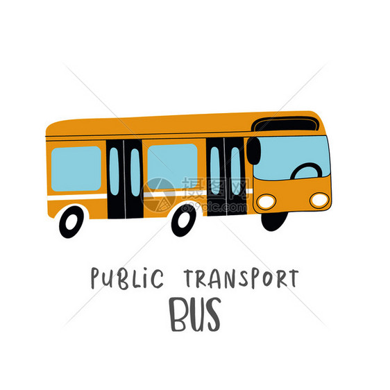 卡通风格的黄色巴士矢量插图校车,公共交通卡通风格的黄色公共汽车矢量插图图片