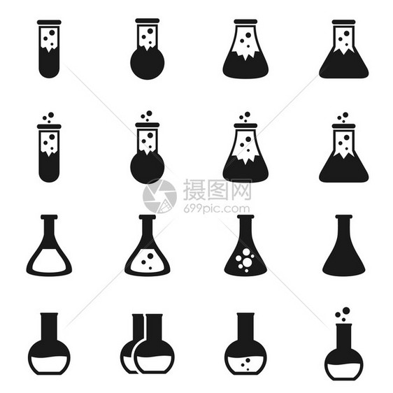 烧瓶上的图标矢量插图图片