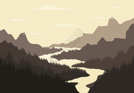 山河森林矢量插图背景图片