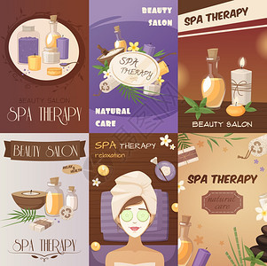 水疗美容卡通海报水疗美容卡通海报与自然健康的身体护理配件女具矢量插图图片