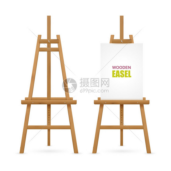 木制艺术家画架木制艺术家画架与没帆布隔离白色背景矢量插图图片