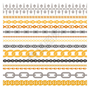 五颜六色的链子收藏彩色链收集由银金青铜钢铁隔离矢量插图图片