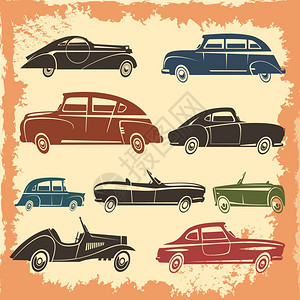 复古车型复古风格收藏复古汽车模型收集与复古风格的汽车老化背景抽象矢量插图图片