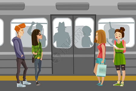 地铁人的背景地铁人背景与地下列车通勤者平矢量插图背景图片