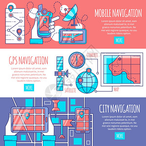 导航水平横幅导航水平横幅与成的移动GPS服务的城市路由平矢量插图图片