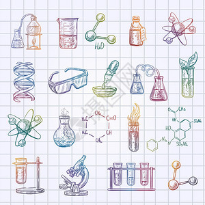 化学草图图标化学草图图标检查的练本背景隔离矢量插图图片