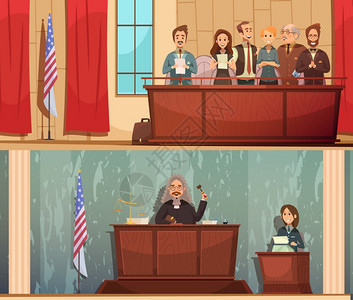 法律法庭2老式横幅美国法律司法2老式卡通水平横幅与发音句子法庭矢量插图图片