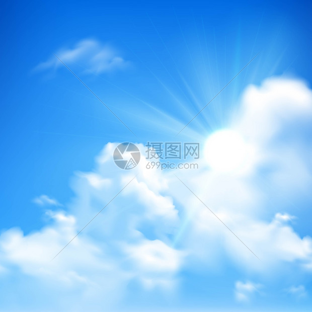太阳云的背景明亮的阳光堆云中冒出 蓝天背景下 卡通矢量插图插画图片下载 正版图片 摄图网
