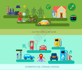 替代能源汽车横幅替代能源汽车水平横幅电动汽车符号平孤立矢量插图图片